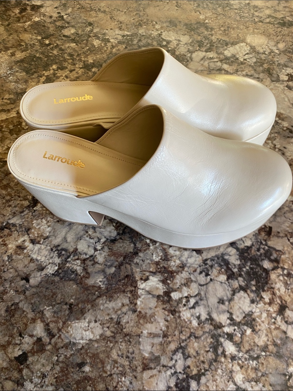Larroude Cream Platform Mule Clogs